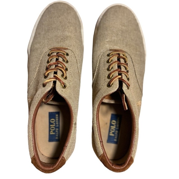 Polo Ralph Lauren Vaughn Size 10 D Tan Burlap & Suede Lace Up Low Top Sneaker - Picture 14 of 15